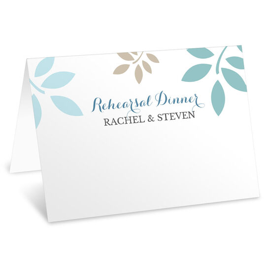 Blue and Tan Botanical Folded Place Cards